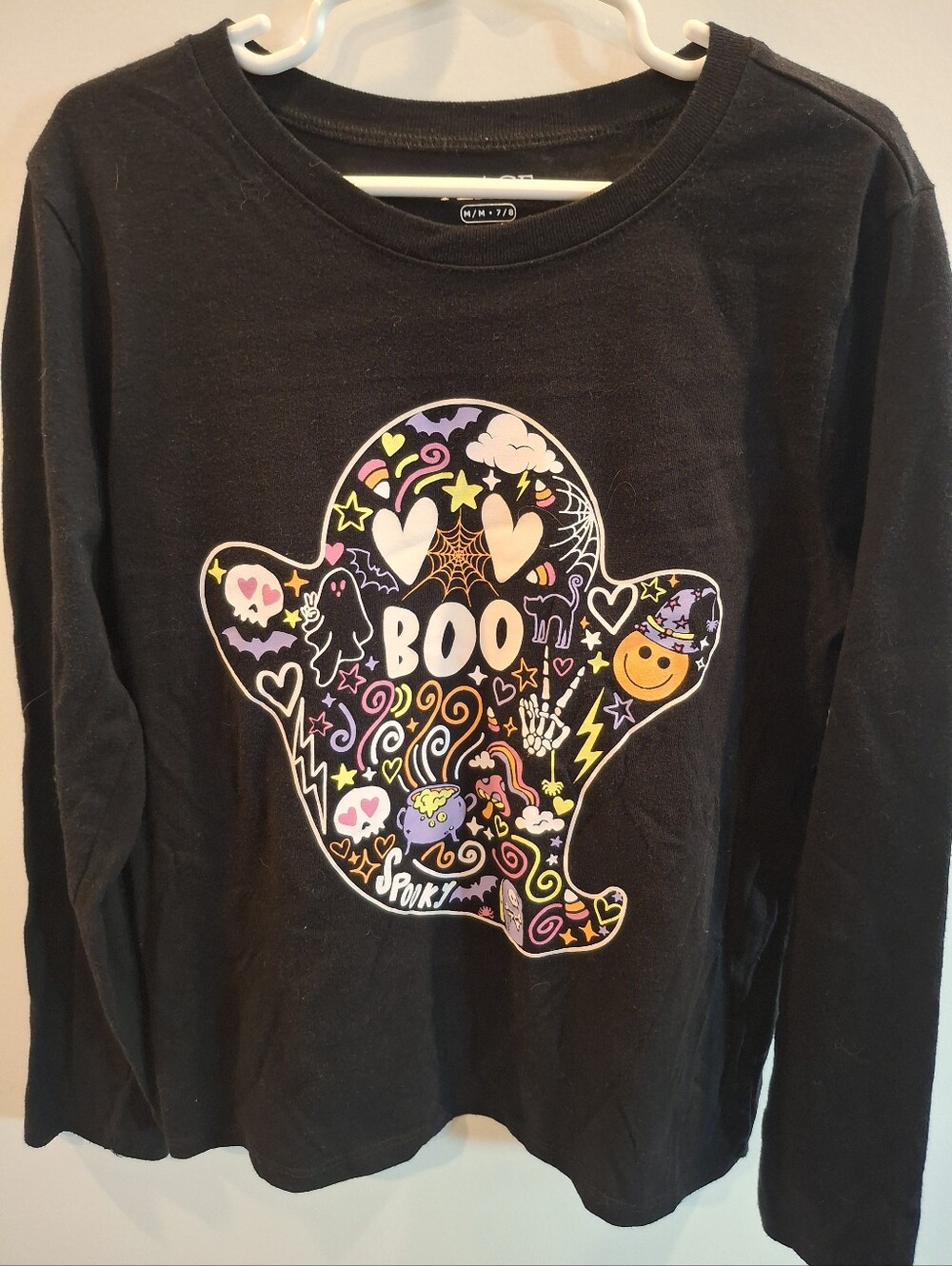 Place Black Long-Sleeve 'Boo' Ghost Graphic Tee with Multicolor Accents